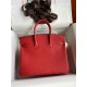 HERMES Birkin 25 Rouge De Corur Togo Gold-tone Hardware