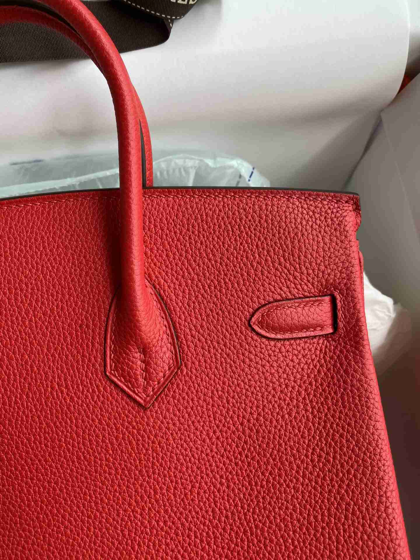 HERMES Birkin 25 Rouge De Corur Togo Gold-tone Hardware