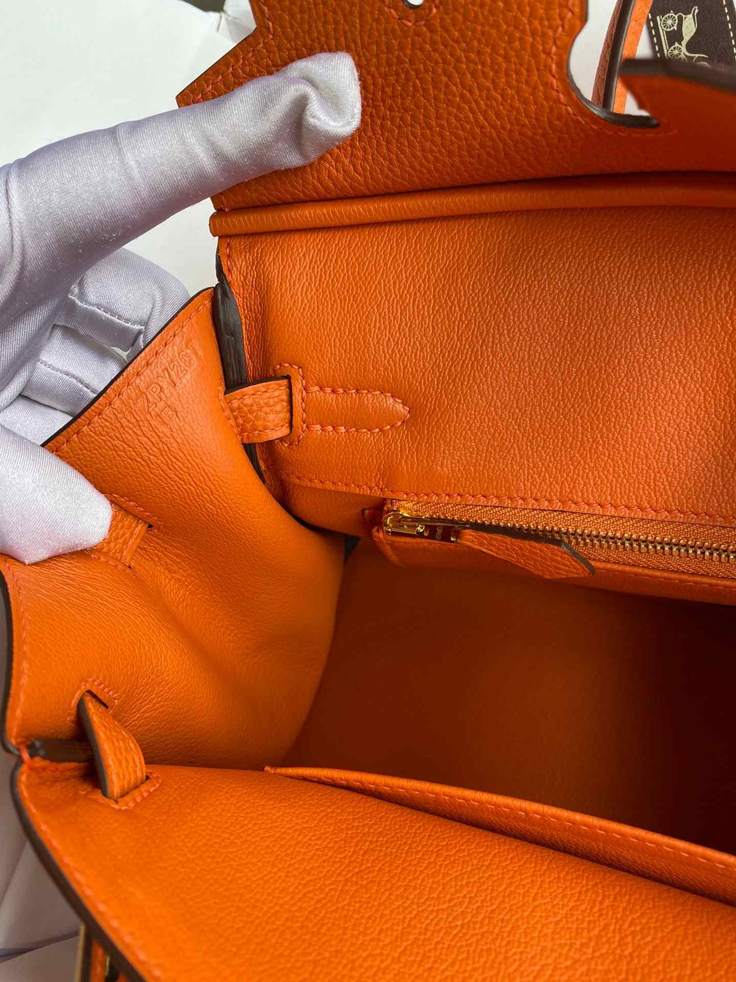 HERMES Birkin 25 Orange Togo Gold-tone Hardware