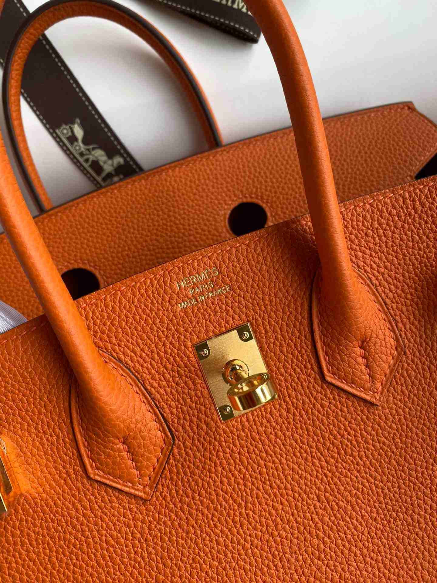 HERMES Birkin 25 Orange Togo Gold-tone Hardware