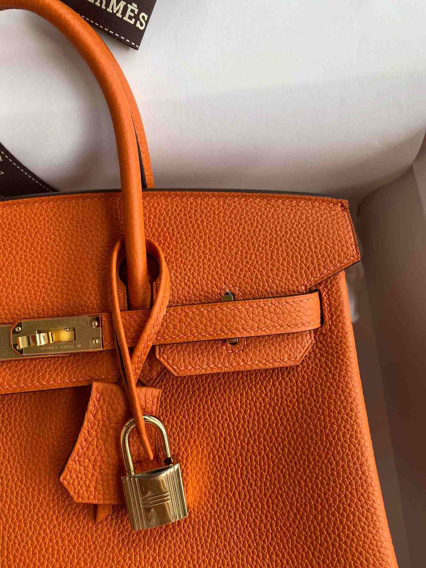 HERMES Birkin 25 Orange Togo Gold-tone Hardware