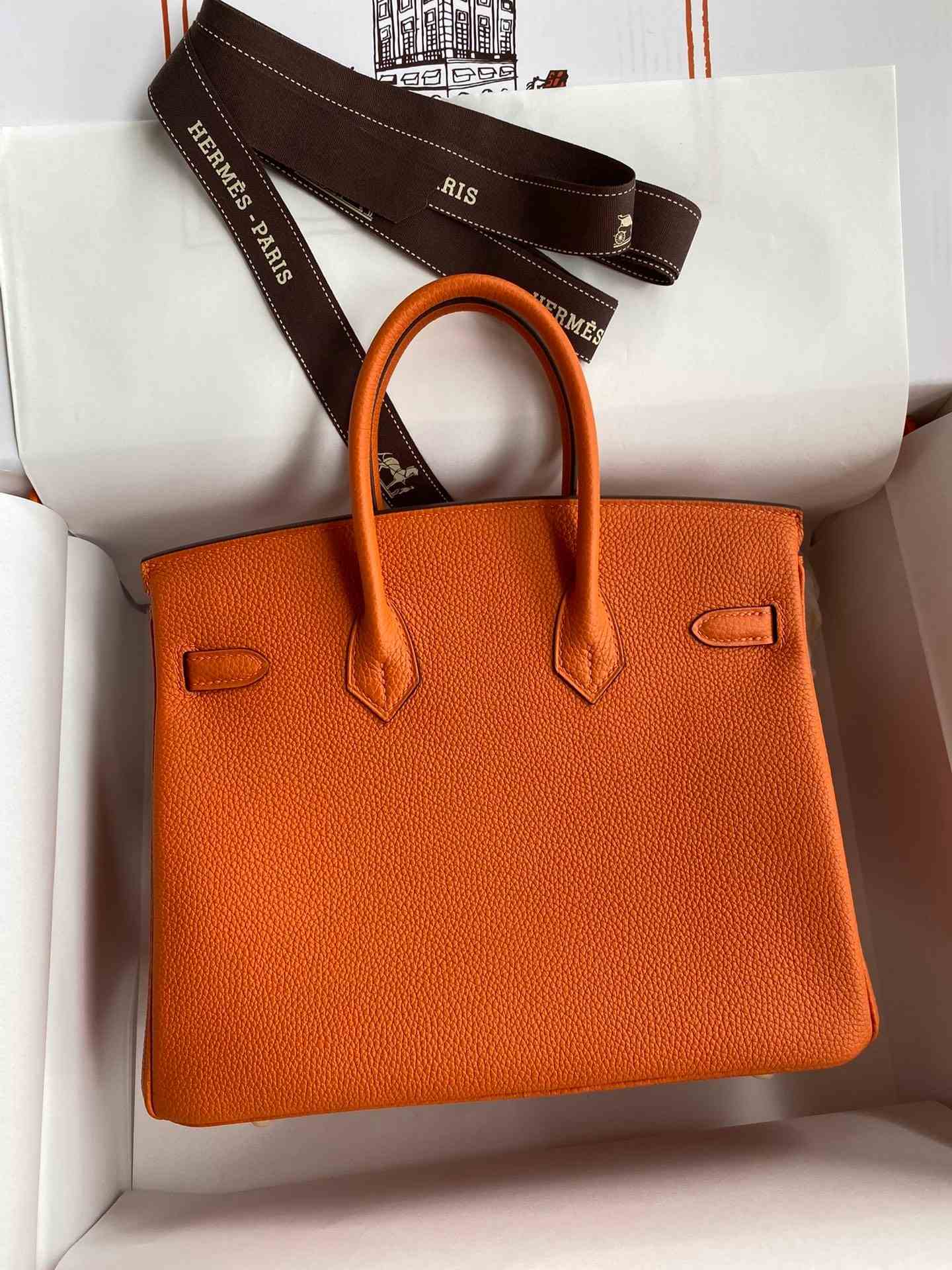 HERMES Birkin 25 Orange Togo Gold-tone Hardware