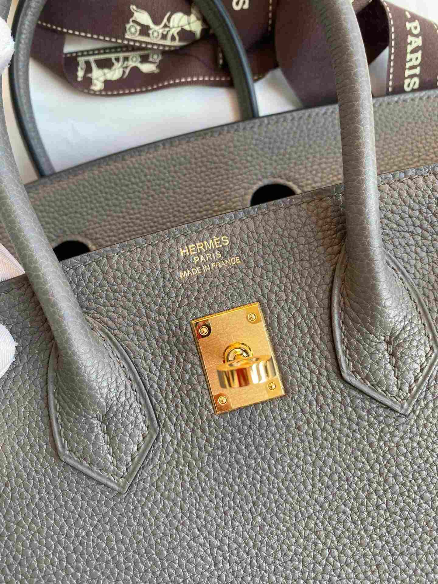 HERMES Birkin 25 Etain Togo Gold-tone Hardware