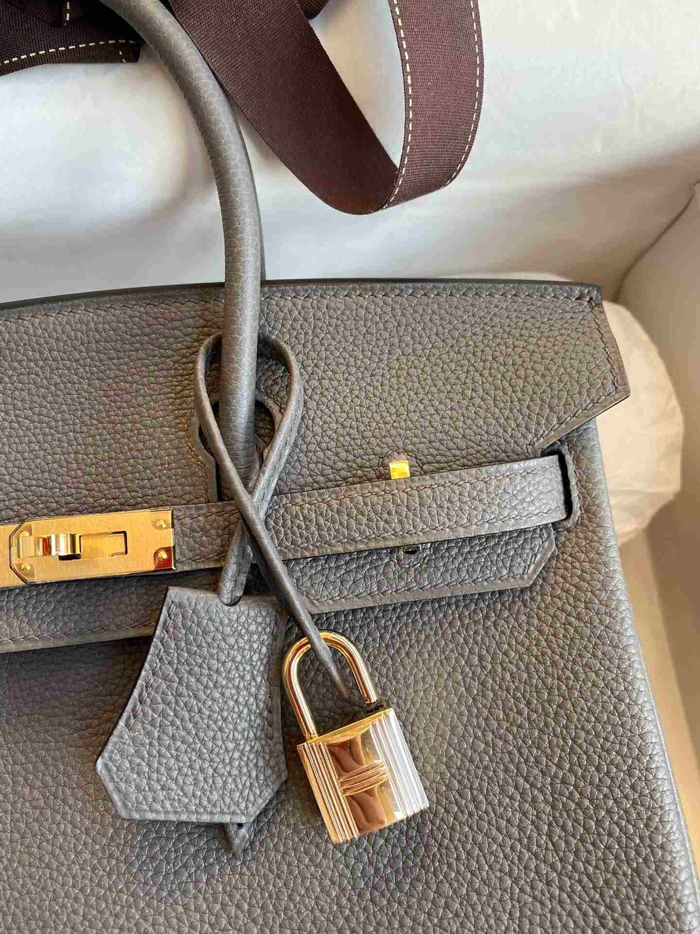 HERMES Birkin 25 Etain Togo Gold-tone Hardware