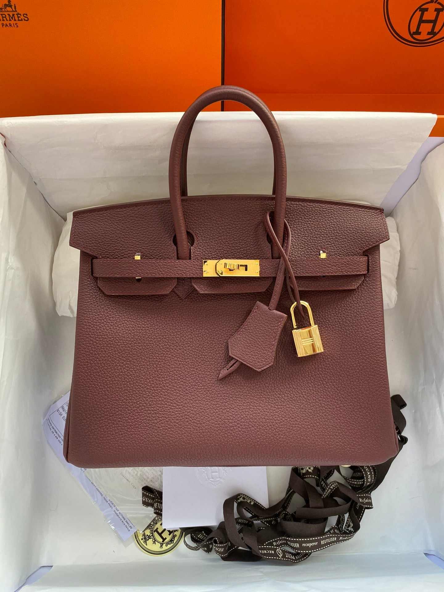 HERMES Birkin 25 Bordeaux Togo Gold-tone Hardware