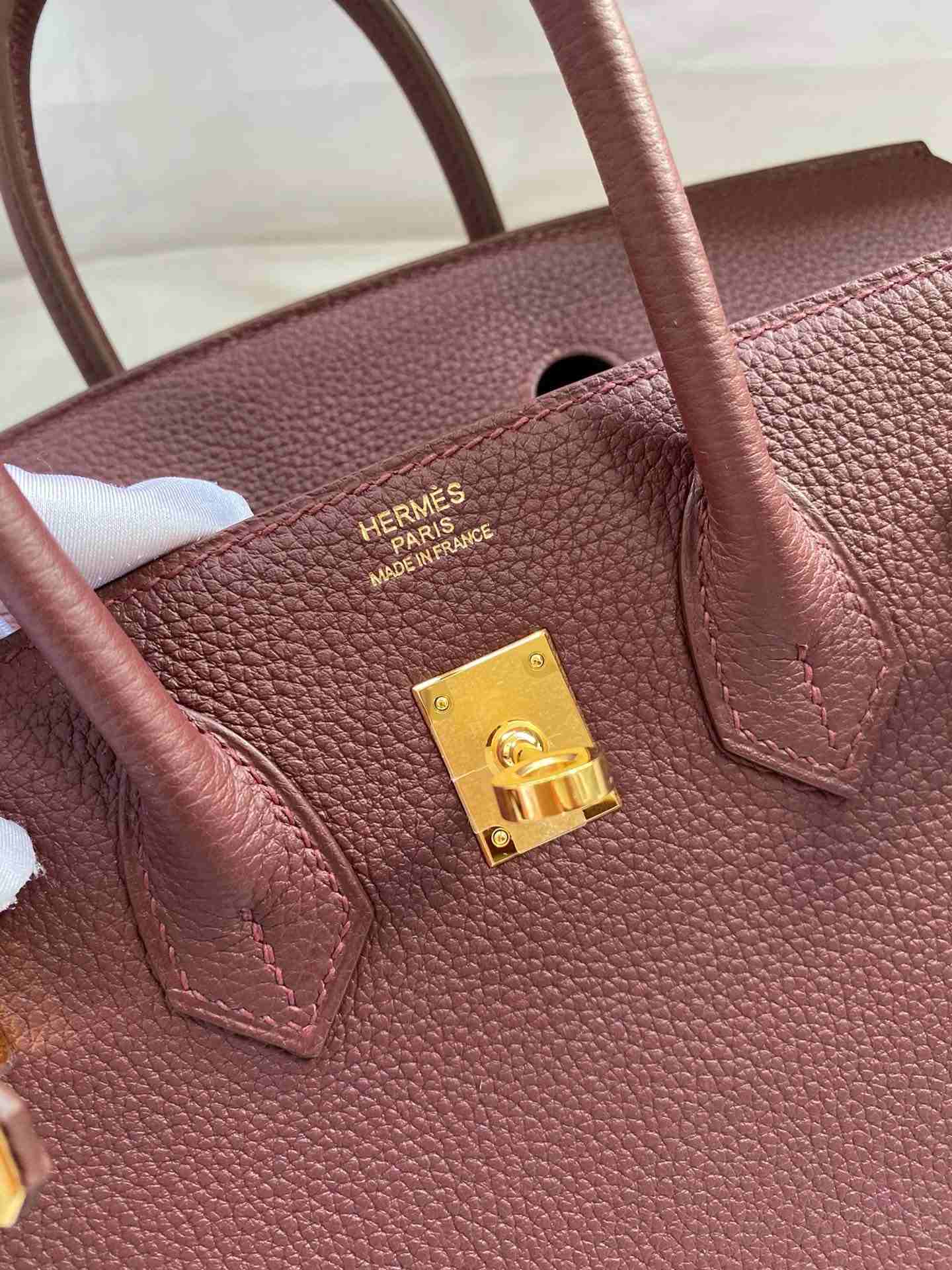 HERMES Birkin 25 Bordeaux Togo Gold-tone Hardware