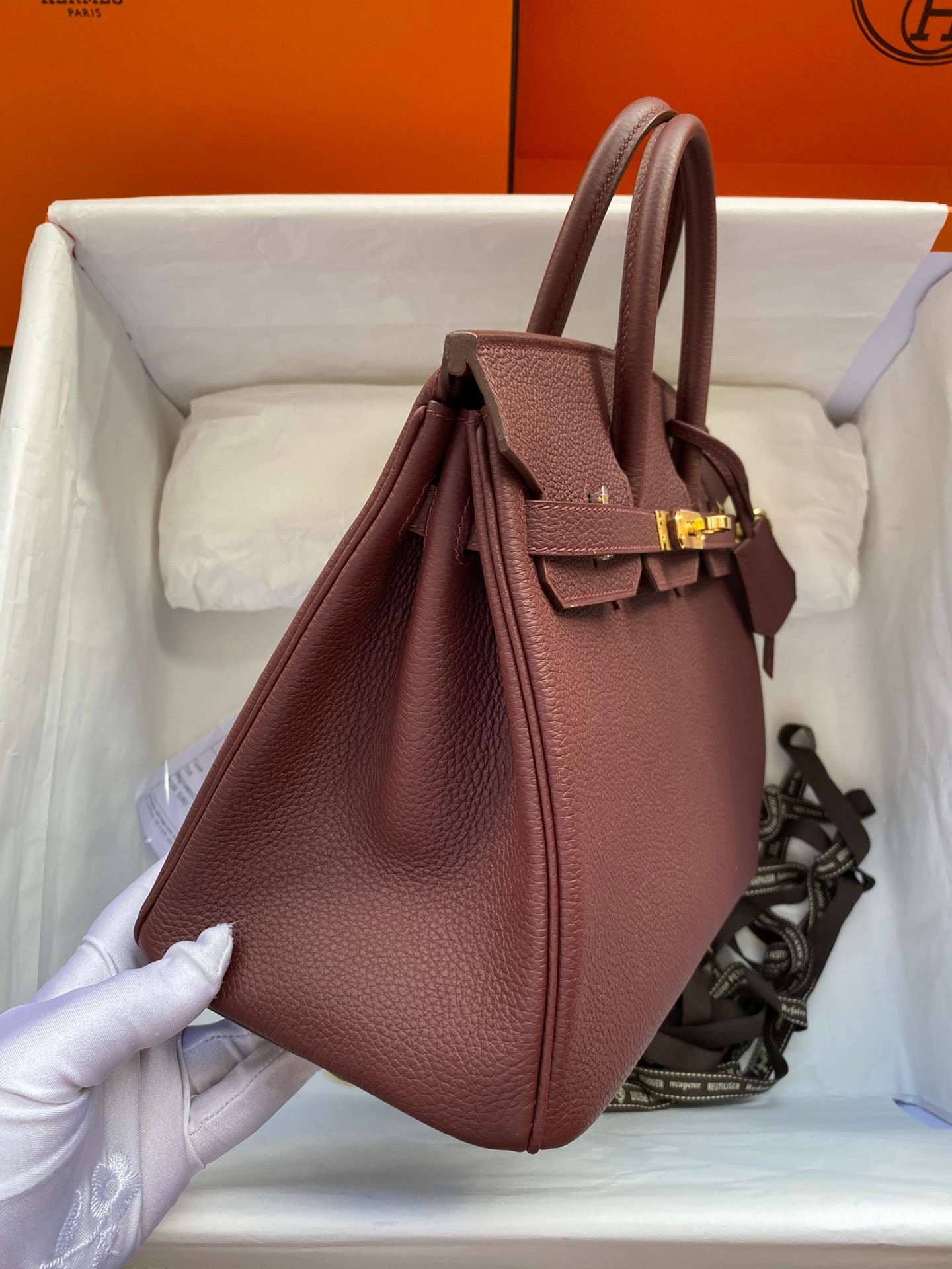 HERMES Birkin 25 Bordeaux Togo Gold-tone Hardware