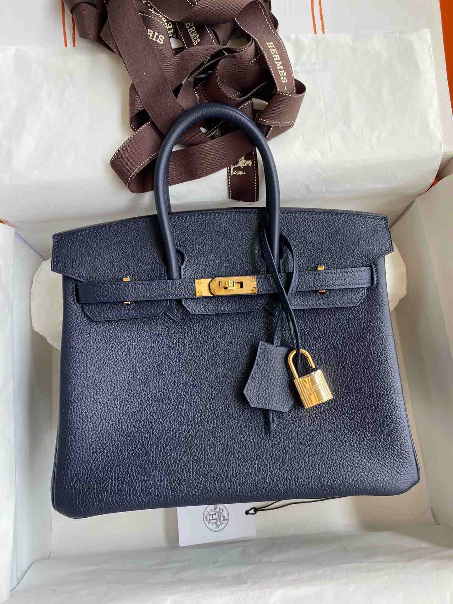 HERMES Birkin 25 Blue Nuit Togo Gold-tone Hardware