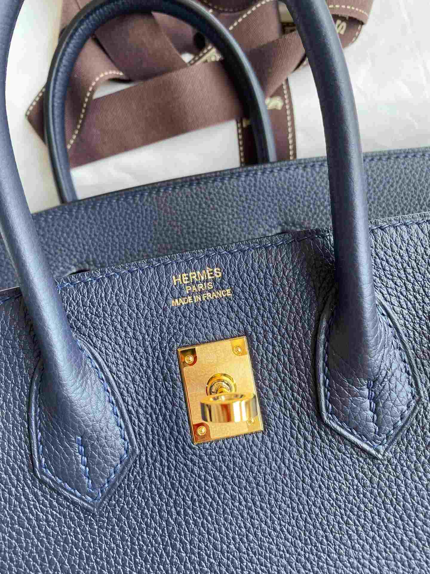 HERMES Birkin 25 Blue Nuit Togo Gold-tone Hardware