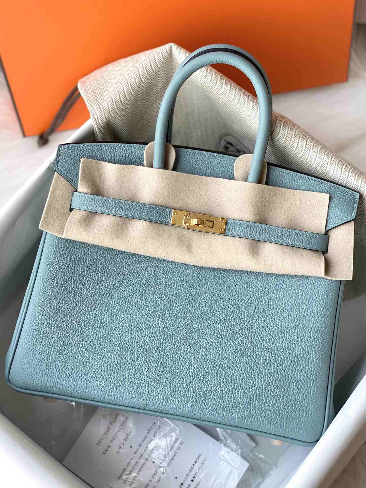 HERMES Birkin 25 Azure Blue Togo Gold-tone Hardware