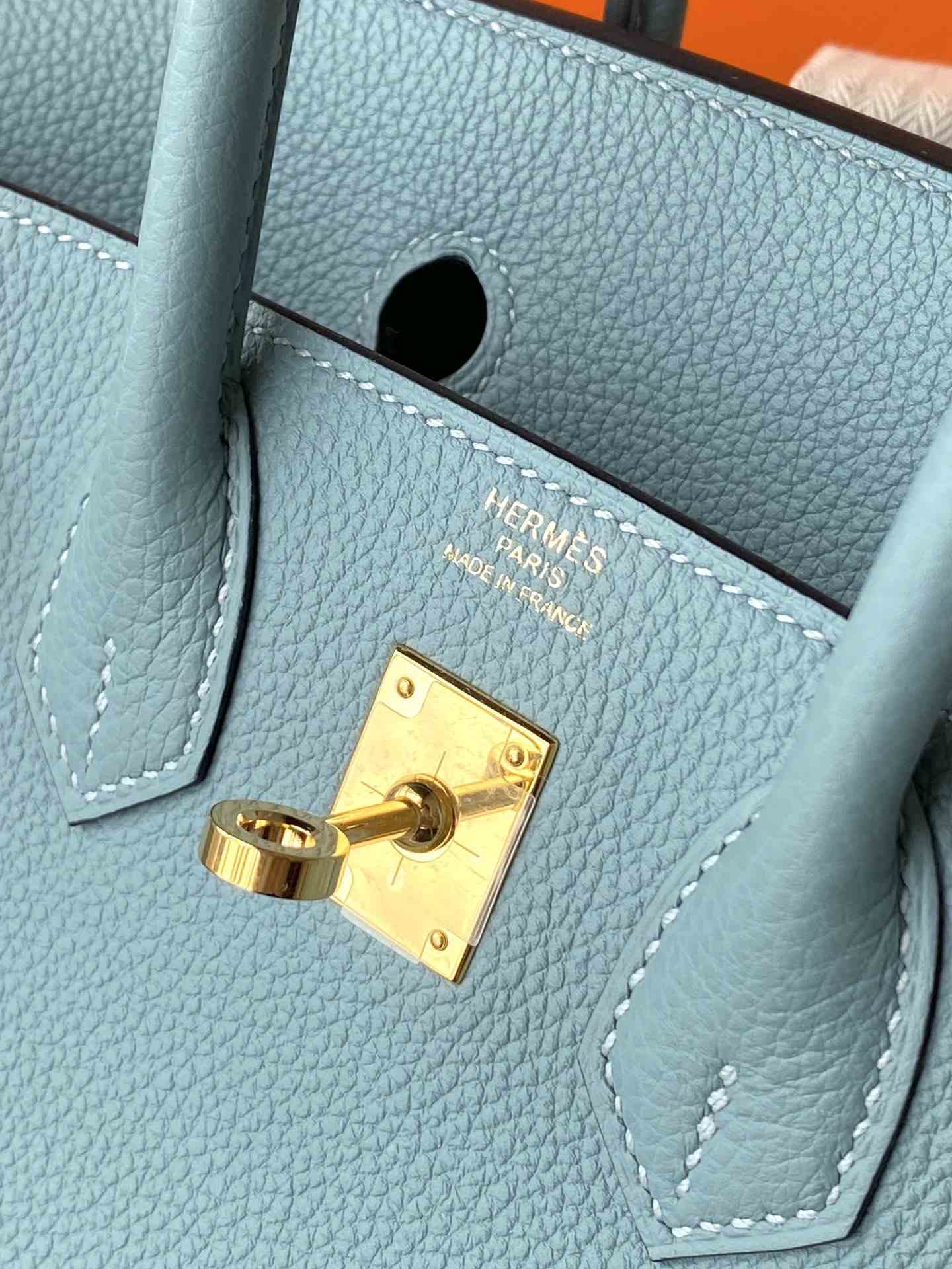 HERMES Birkin 25 Azure Blue Togo Gold-tone Hardware