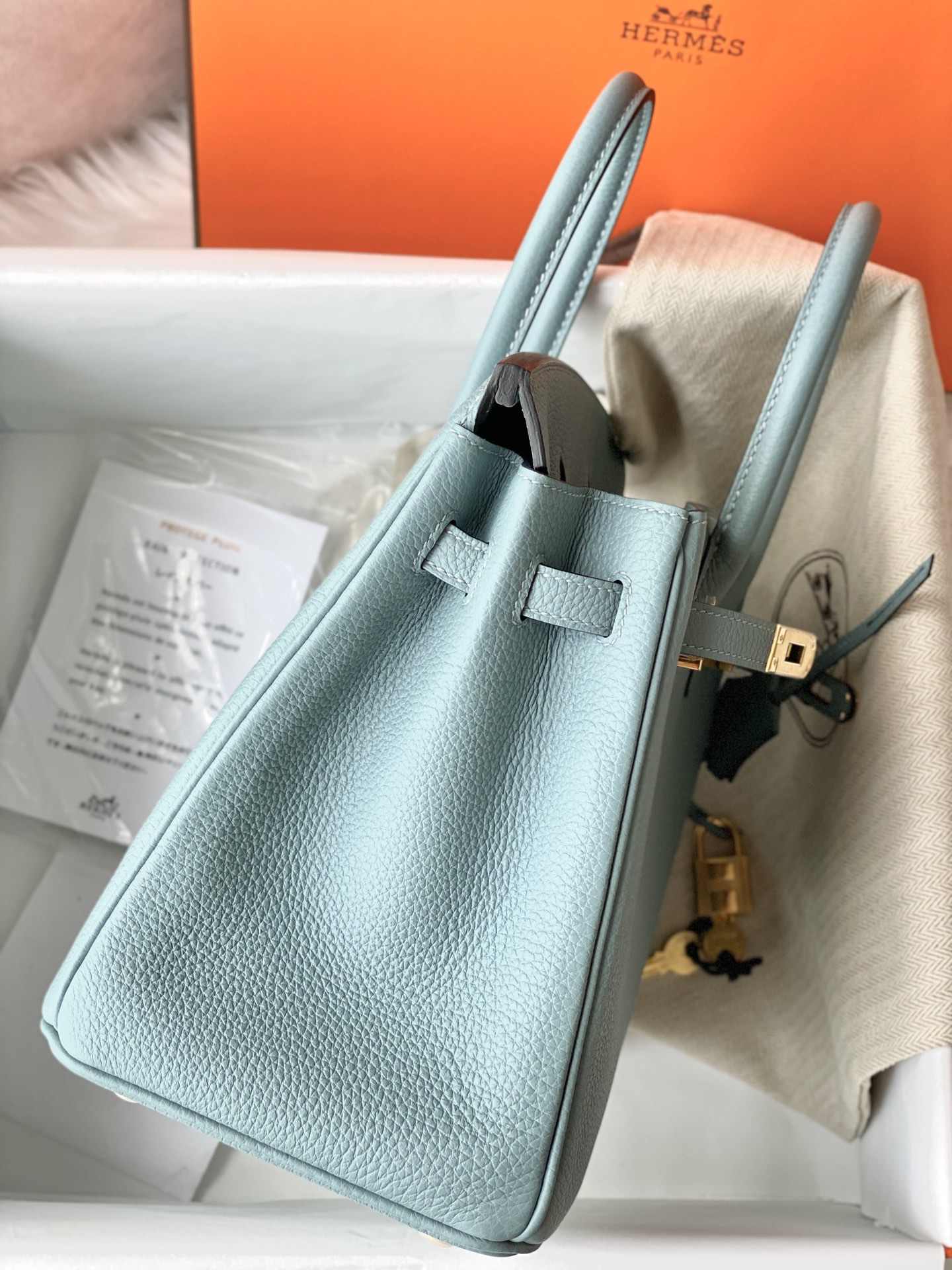 HERMES Birkin 25 Azure Blue Togo Gold-tone Hardware