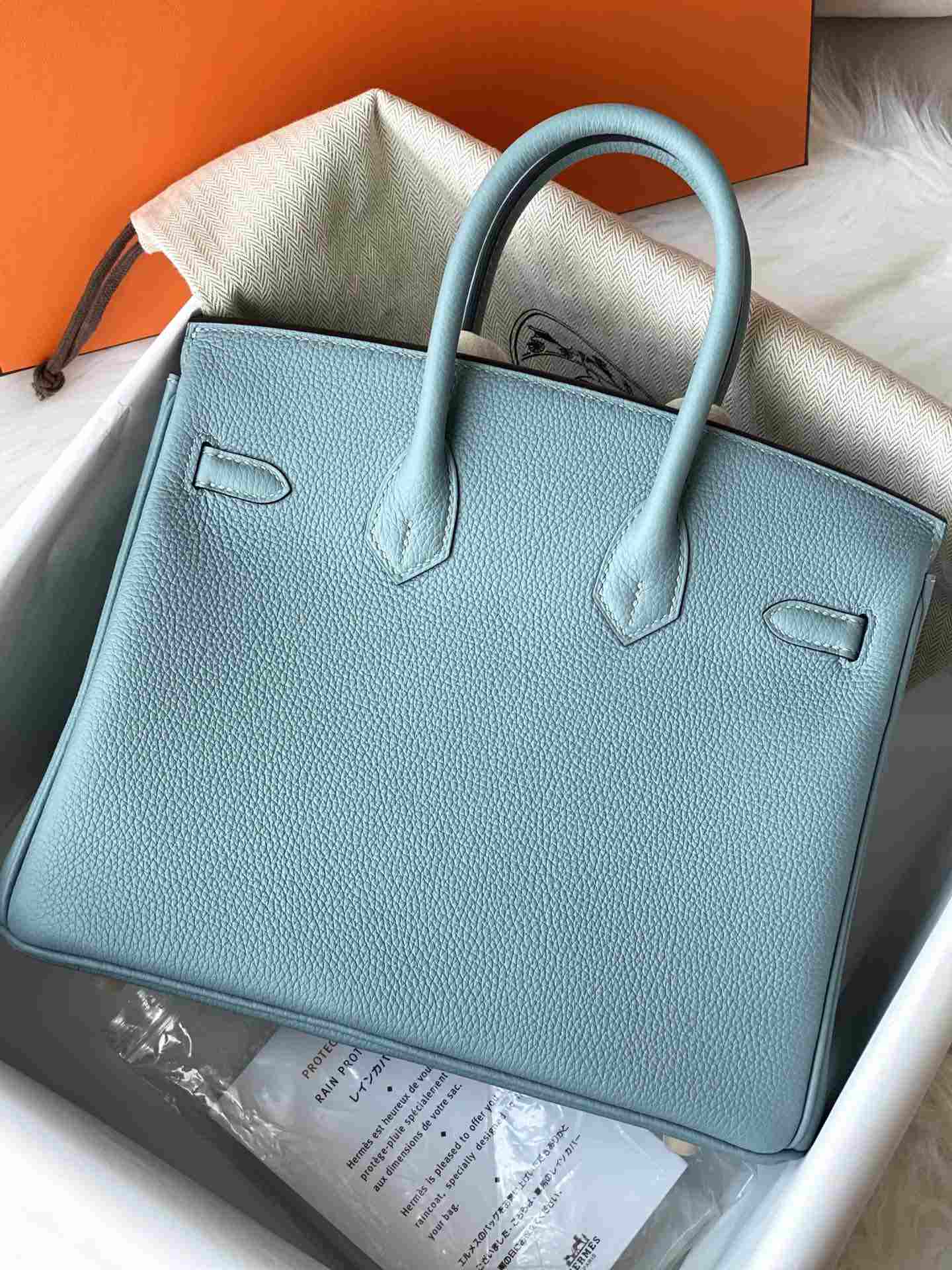 HERMES Birkin 25 Azure Blue Togo Gold-tone Hardware