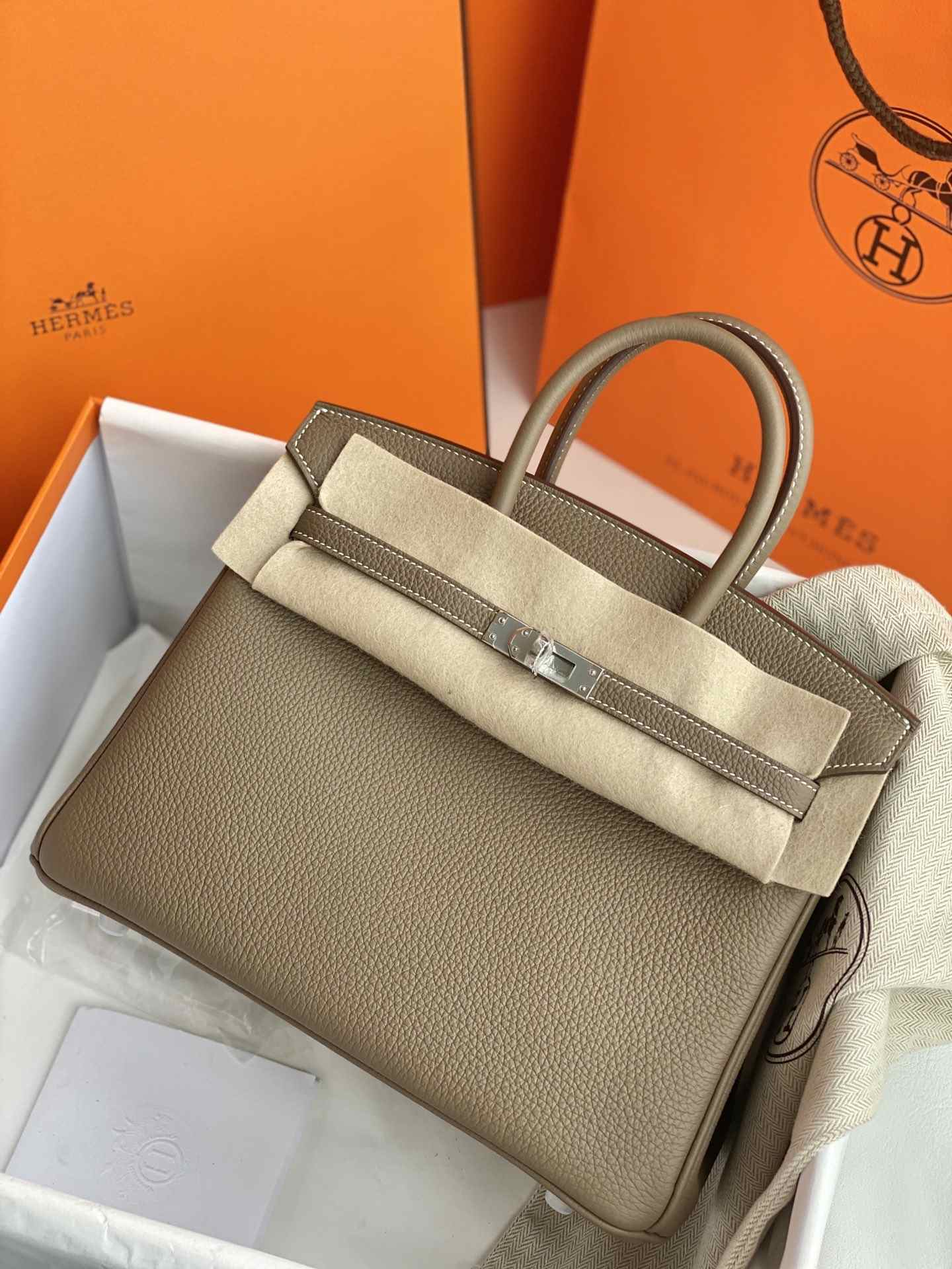 HERMES Birkin 25 Etoupe Togo Silver-tone Hardware