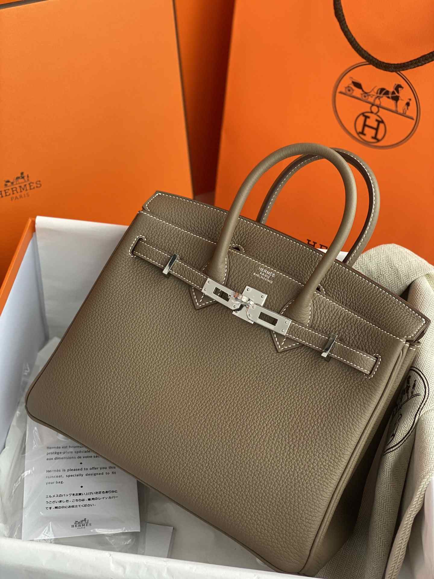 HERMES Birkin 25 Etoupe Togo Silver-tone Hardware