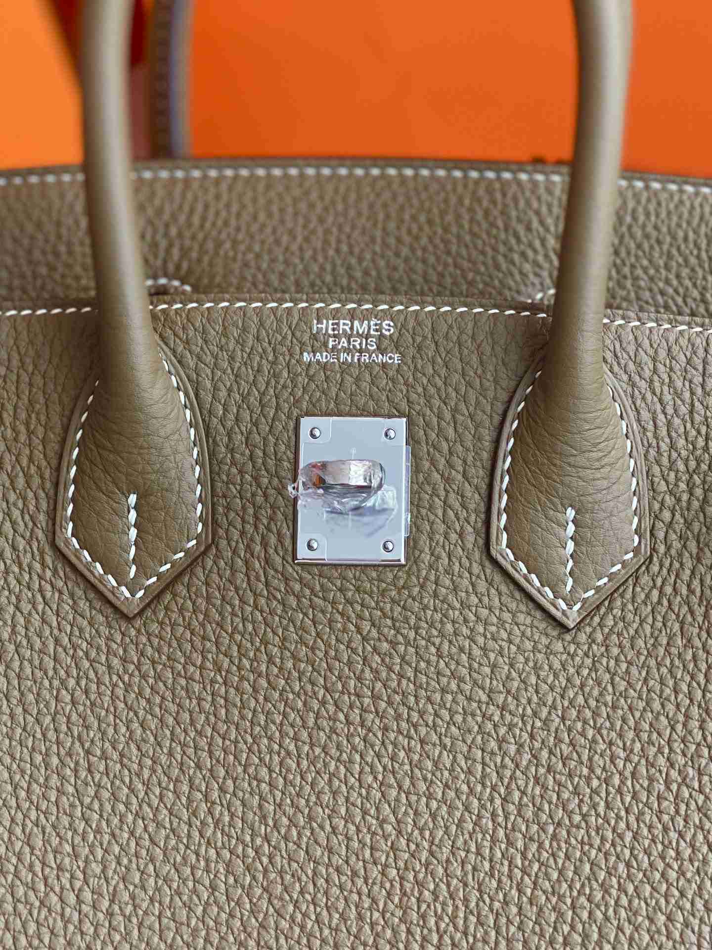 HERMES Birkin 25 Etoupe Togo Silver-tone Hardware