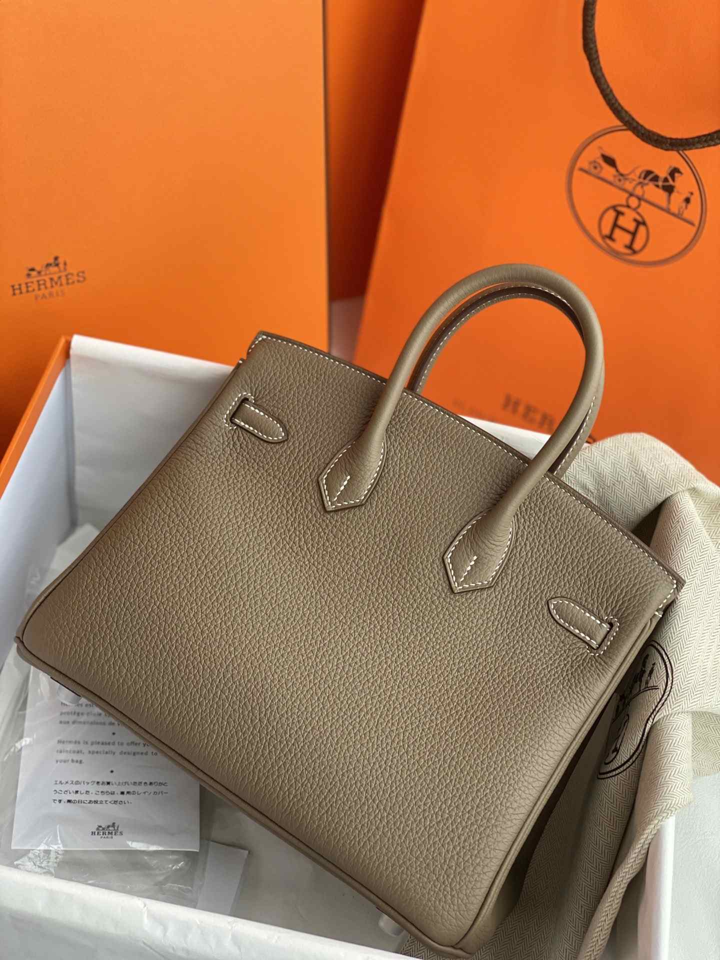 HERMES Birkin 25 Etoupe Togo Silver-tone Hardware