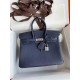 HERMES Birkin 25 Blue Nuit Togo Silver-tone Hardware