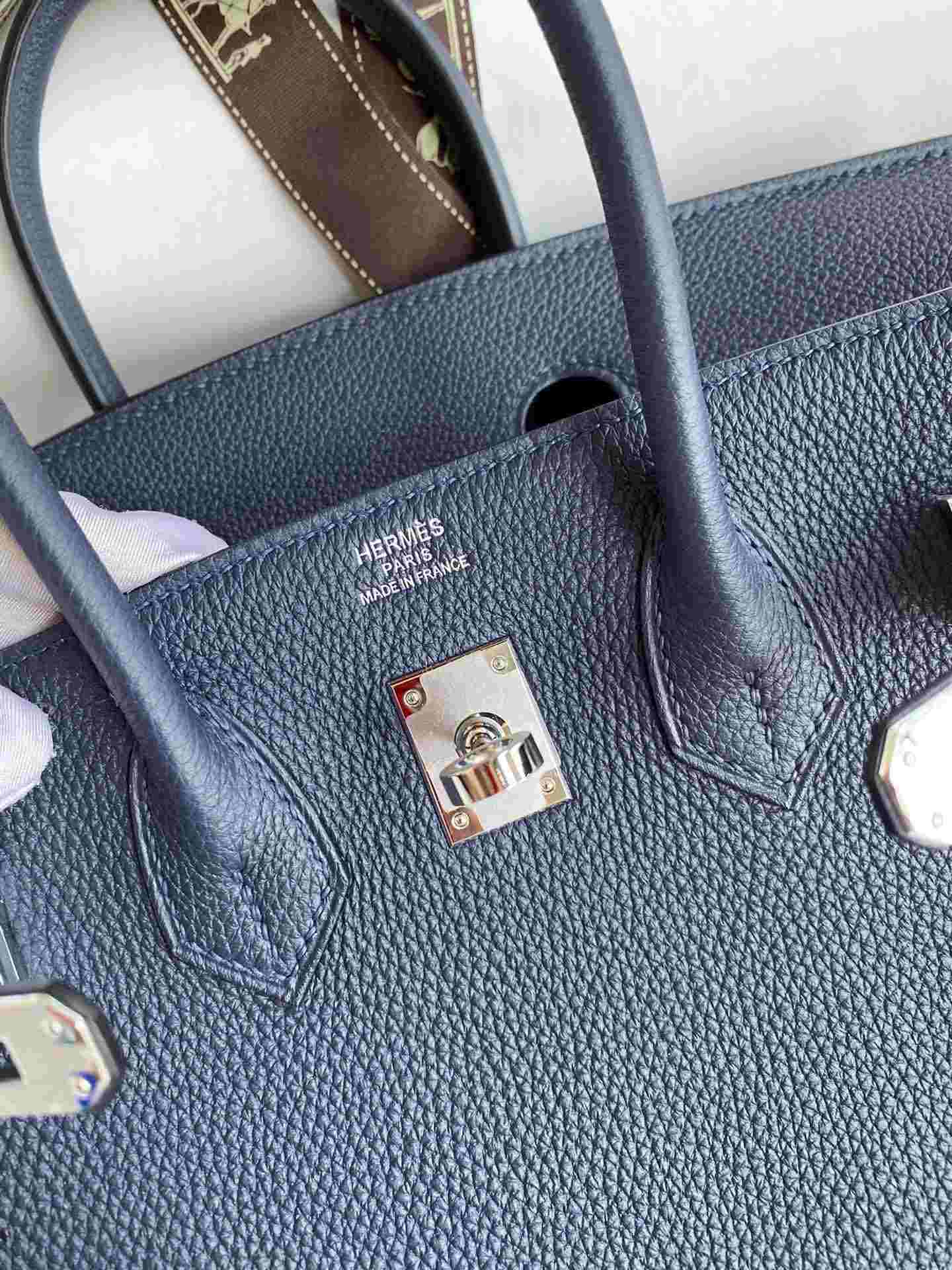 HERMES Birkin 25 Blue Nuit Togo Silver-tone Hardware