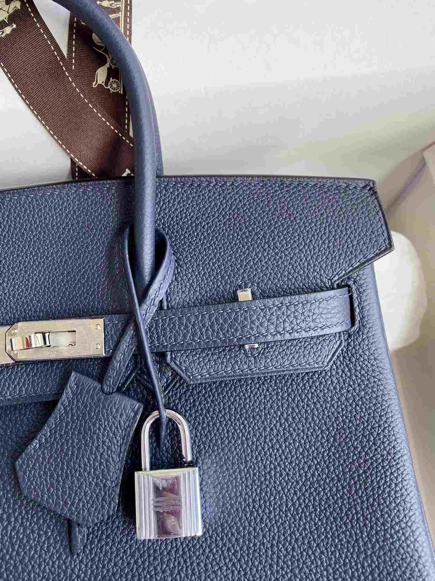 HERMES Birkin 25 Blue Nuit Togo Silver-tone Hardware