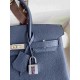 HERMES Birkin 25 Blue Nuit Togo Silver-tone Hardware