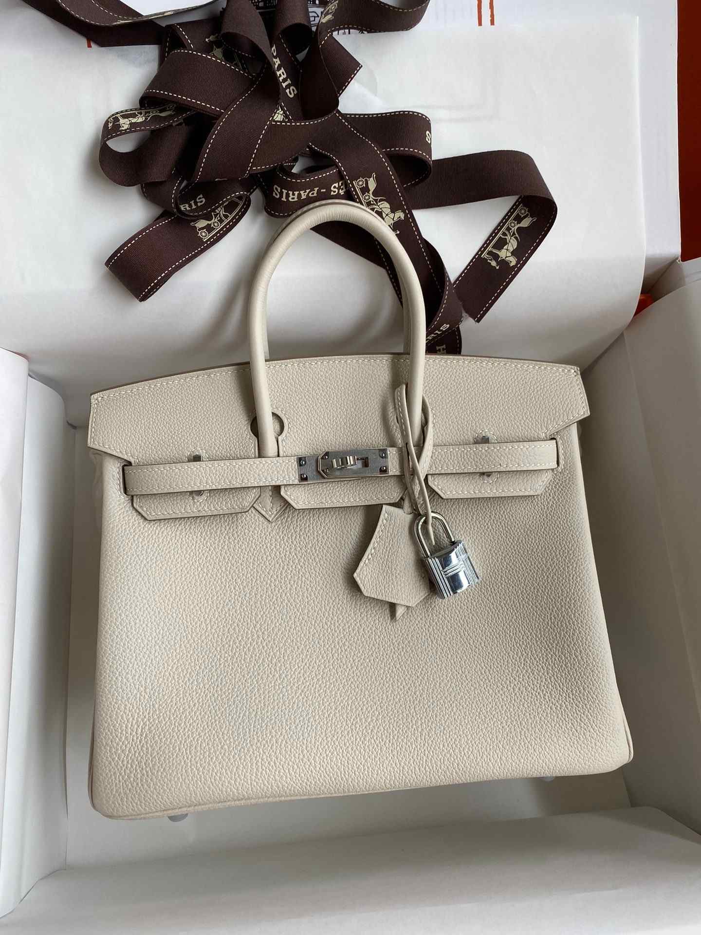 HERMES Birkin 25 Craie Togo Silver-tone Hardware