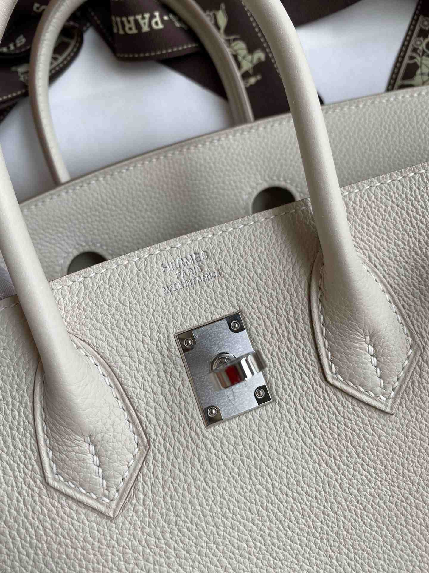 HERMES Birkin 25 Craie Togo Silver-tone Hardware