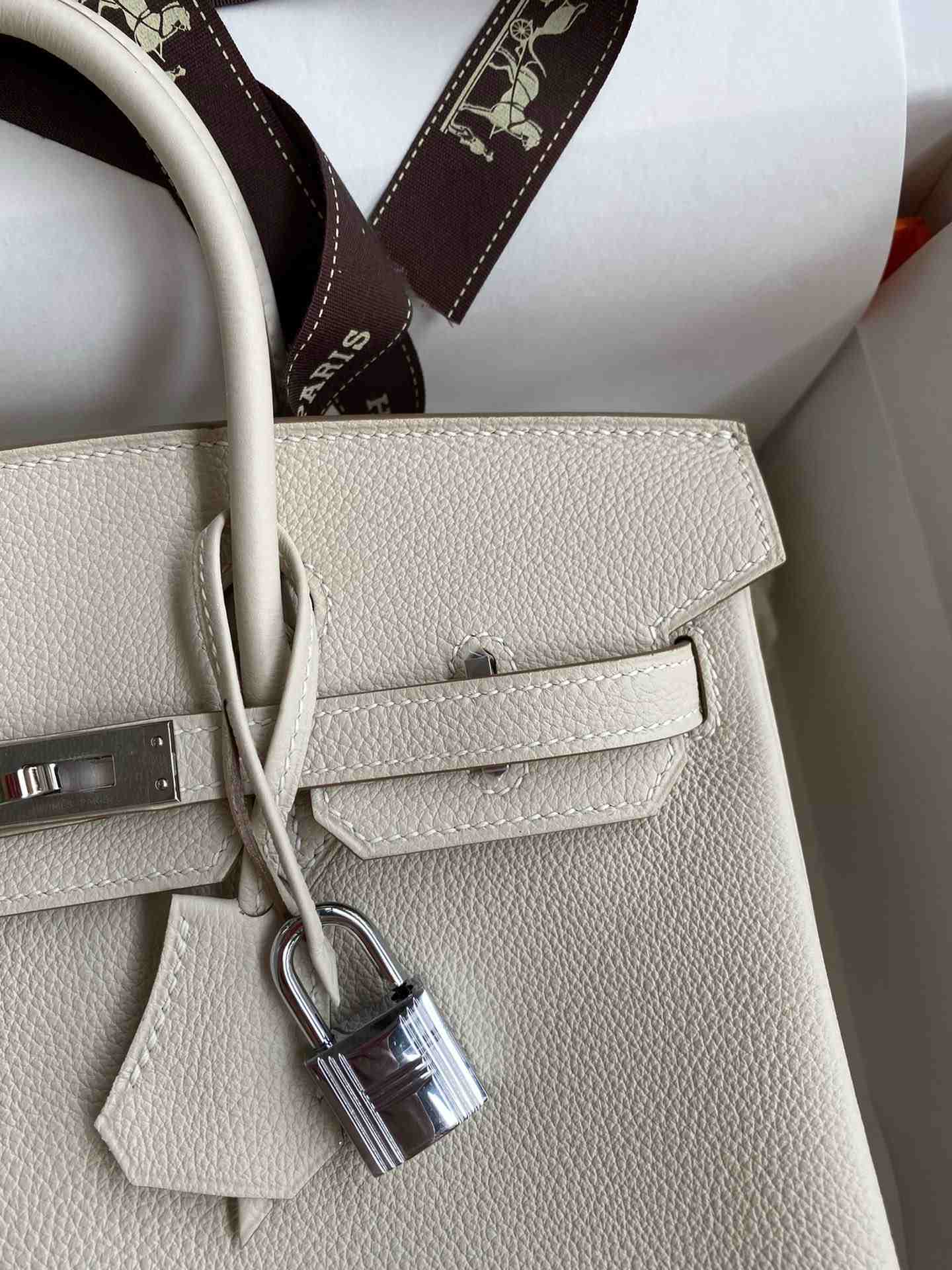 HERMES Birkin 25 Craie Togo Silver-tone Hardware