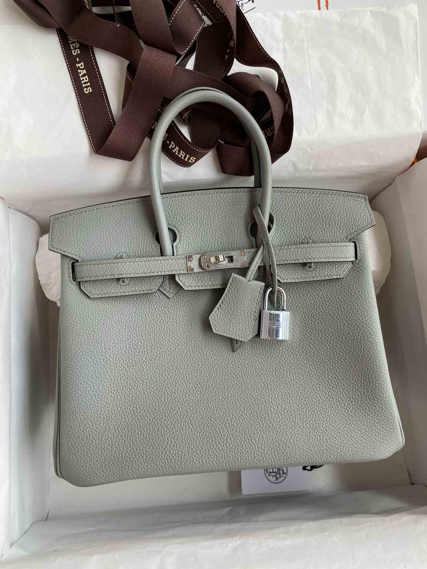 HERMES Birkin 25 Gris Mouette Togo Silver-tone Hardware