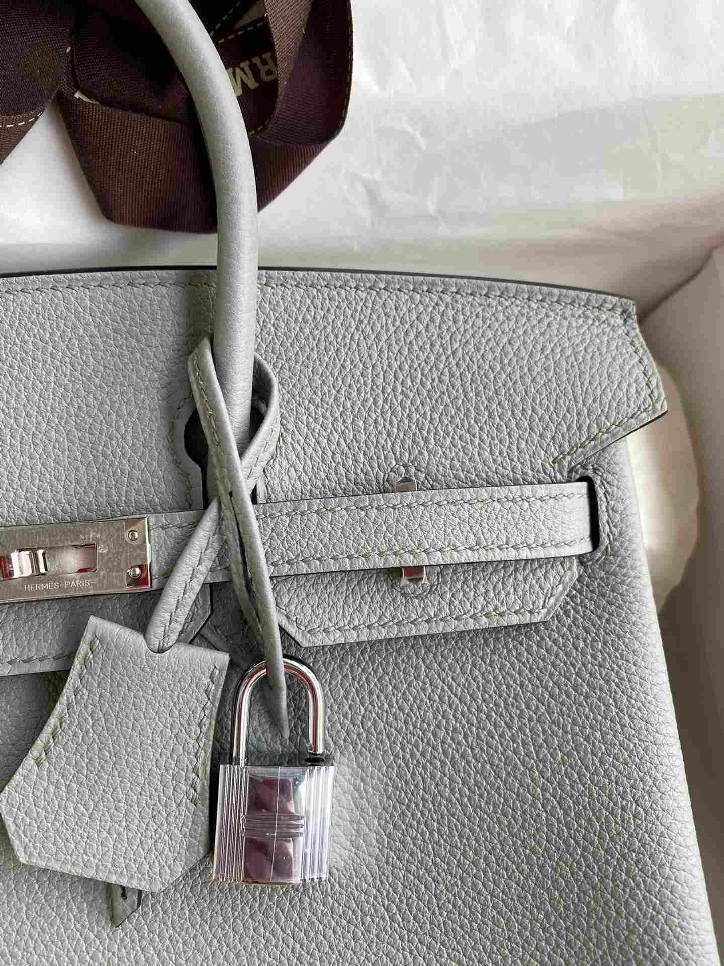 HERMES Birkin 25 Gris Mouette Togo Silver-tone Hardware