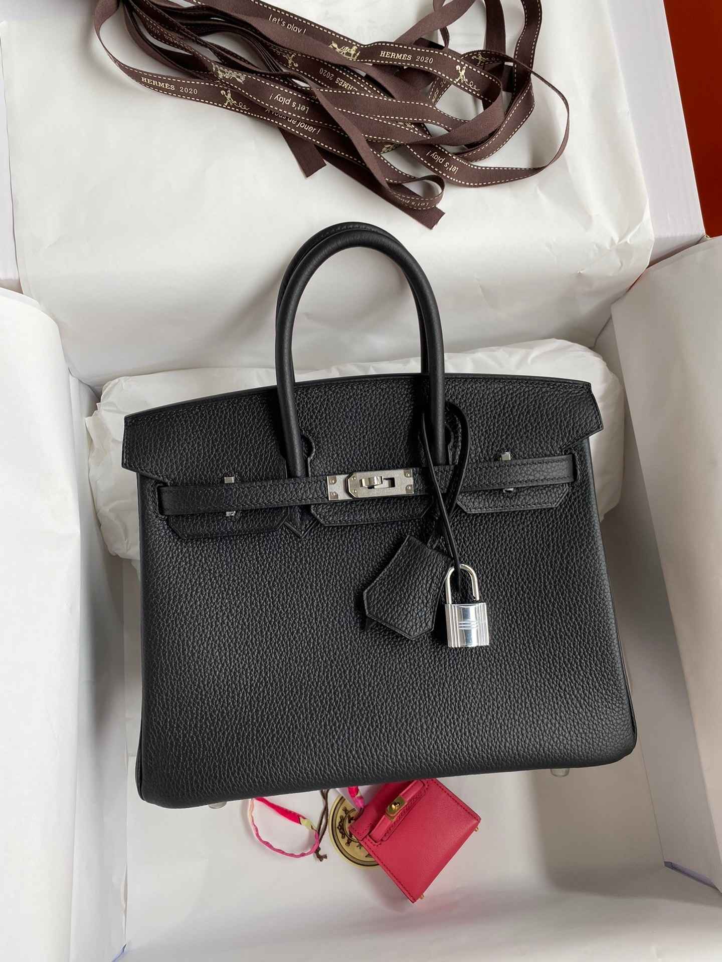 HERMES Birkin 25 Noir Togo Silver-tone Hardware