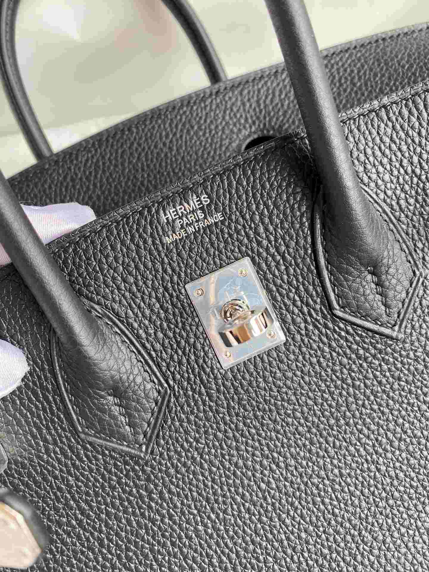 HERMES Birkin 25 Noir Togo Silver-tone Hardware