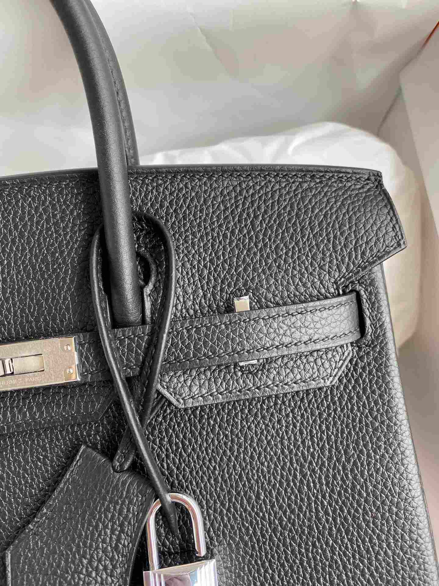 HERMES Birkin 25 Noir Togo Silver-tone Hardware