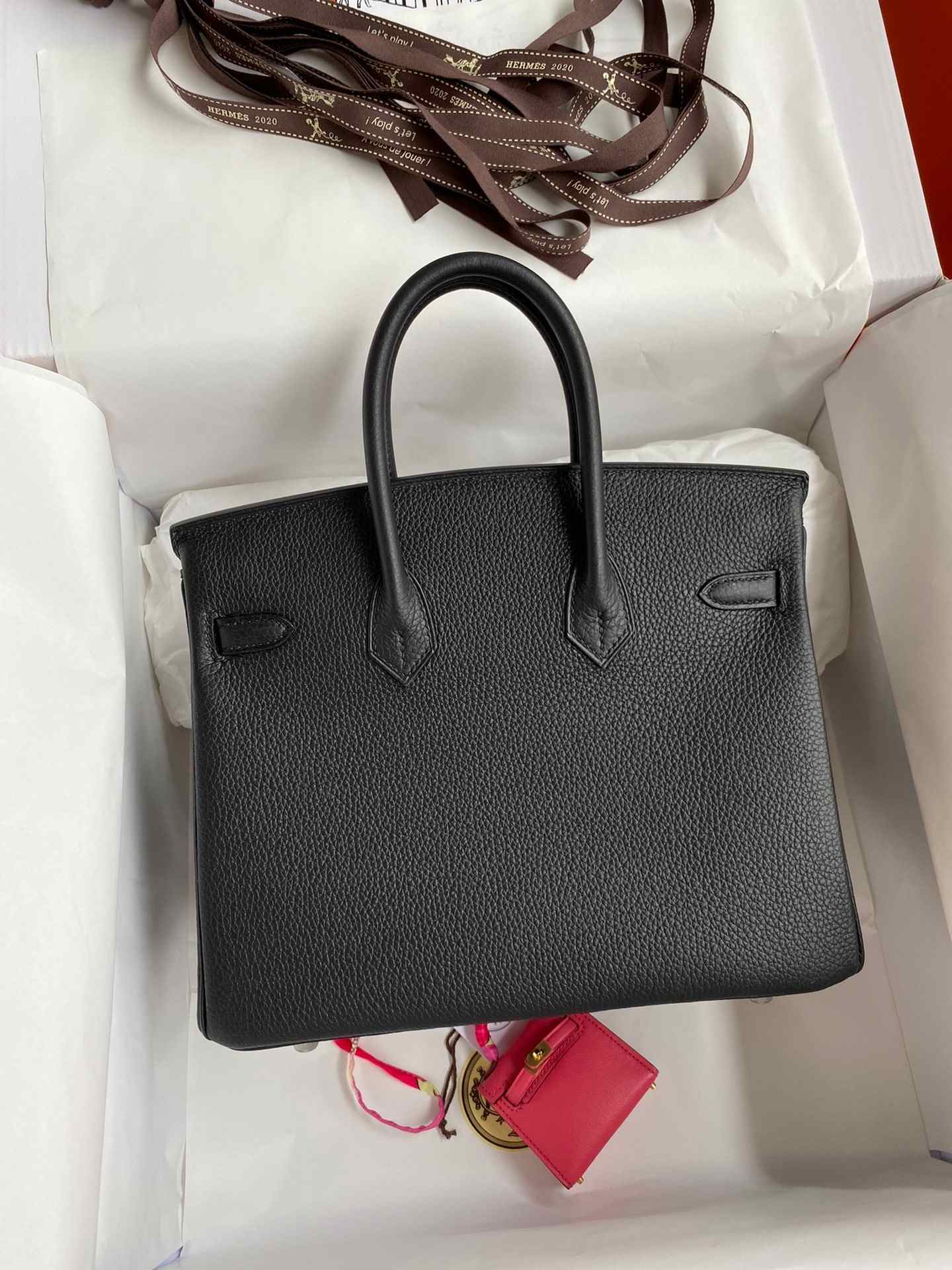 HERMES Birkin 25 Noir Togo Silver-tone Hardware