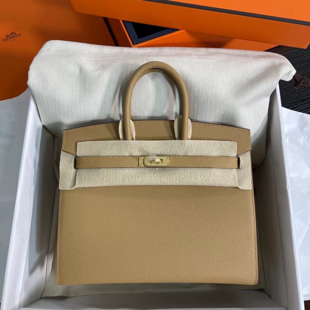 HERMES Birkin 25 Biscuit Epsom Gold-tone Hardware