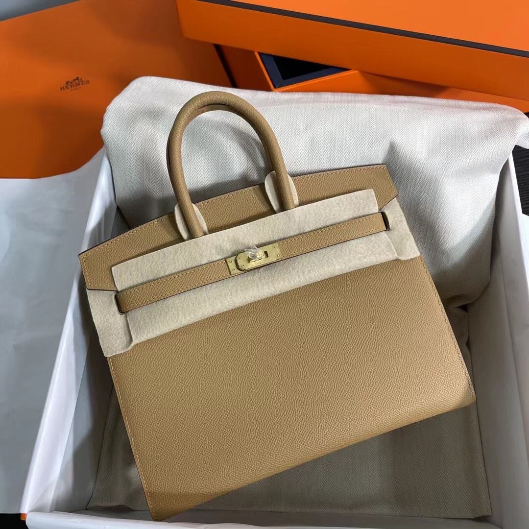 HERMES Birkin 25 Biscuit Epsom Gold-tone Hardware