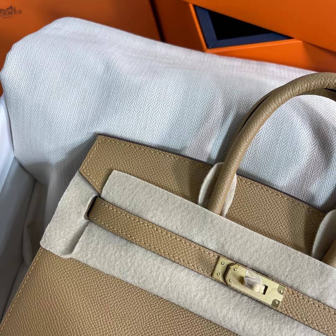 HERMES Birkin 25 Biscuit Epsom Gold-tone Hardware