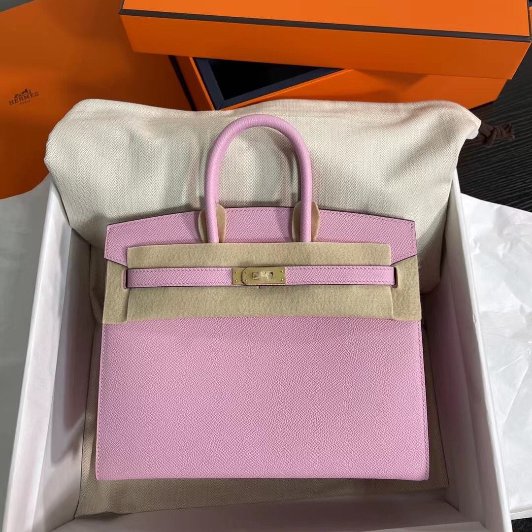 HERMES Birkin 25 Mauve Sylvestre Epsom Gold-tone Hardware