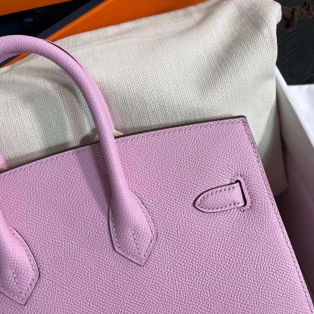 HERMES Birkin 25 Mauve Sylvestre Epsom Gold-tone Hardware