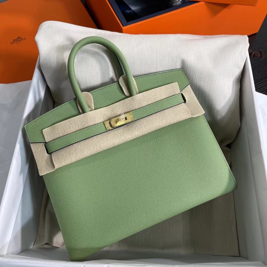 HERMES Birkin 25 Vert Criquet Epsom Gold-tone Hardware