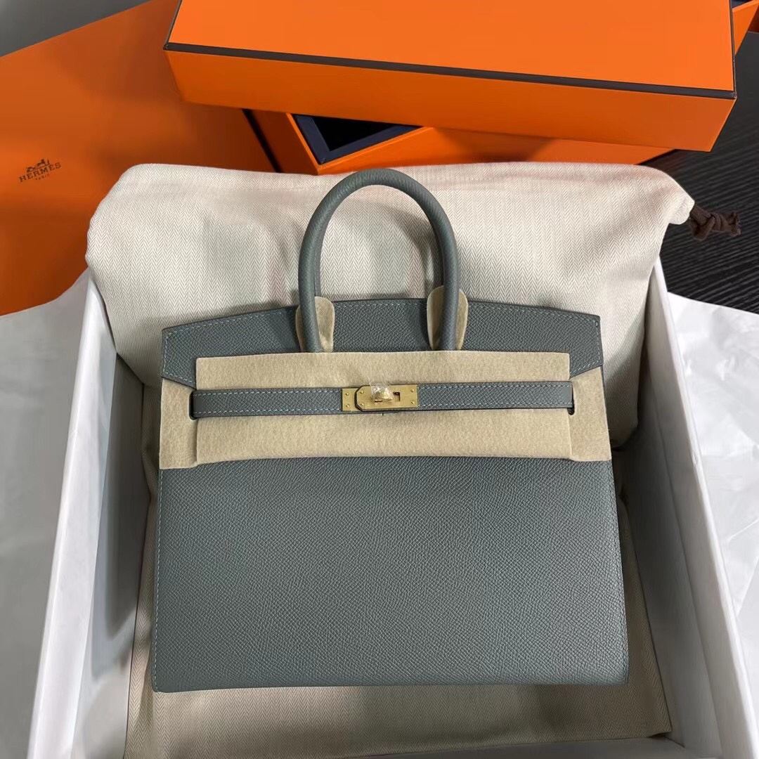 HERMES Birkin 25 Vert amande Epsom Gold-tone Hardware