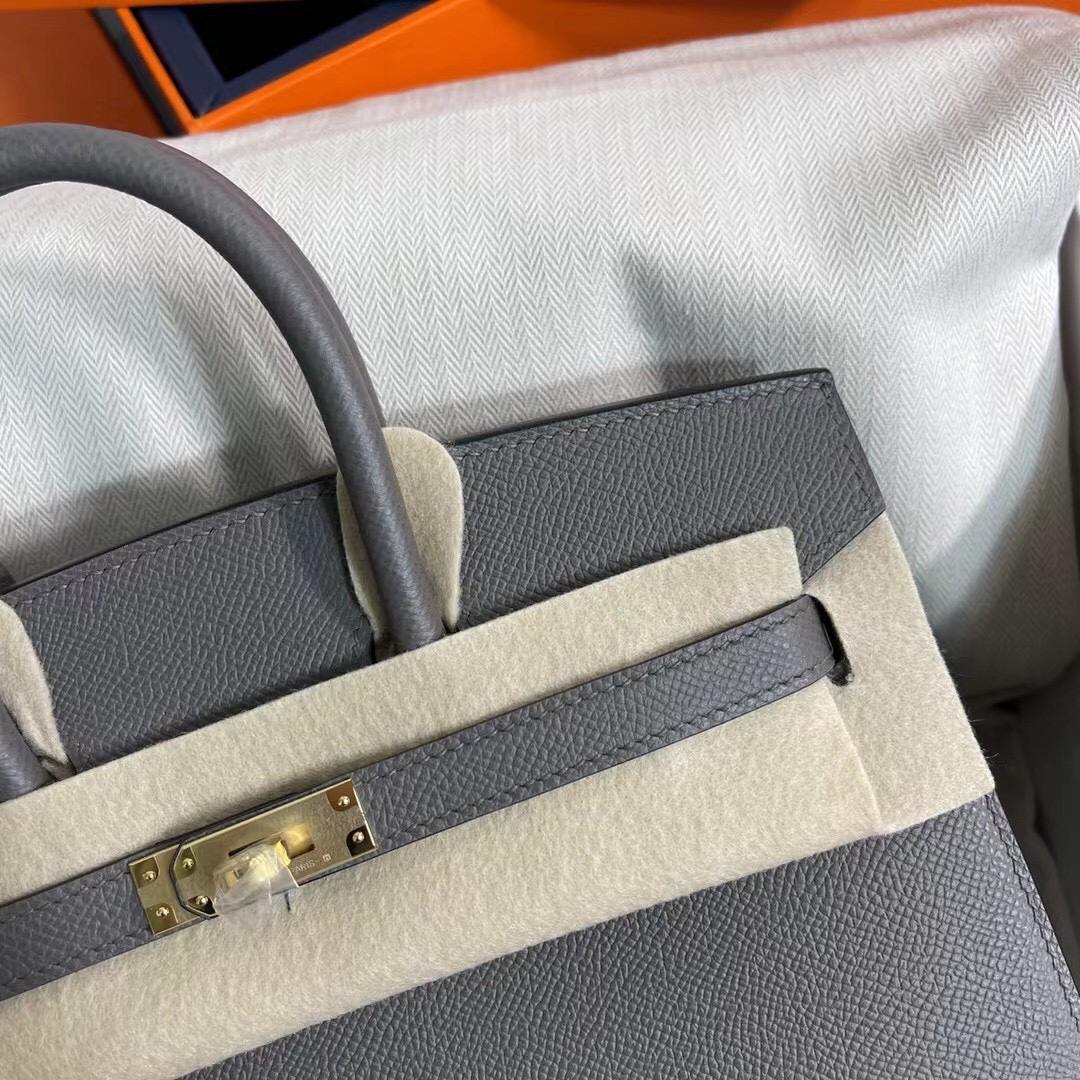 HERMES Birkin 25 Etain Epsom Gold-tone Hardware