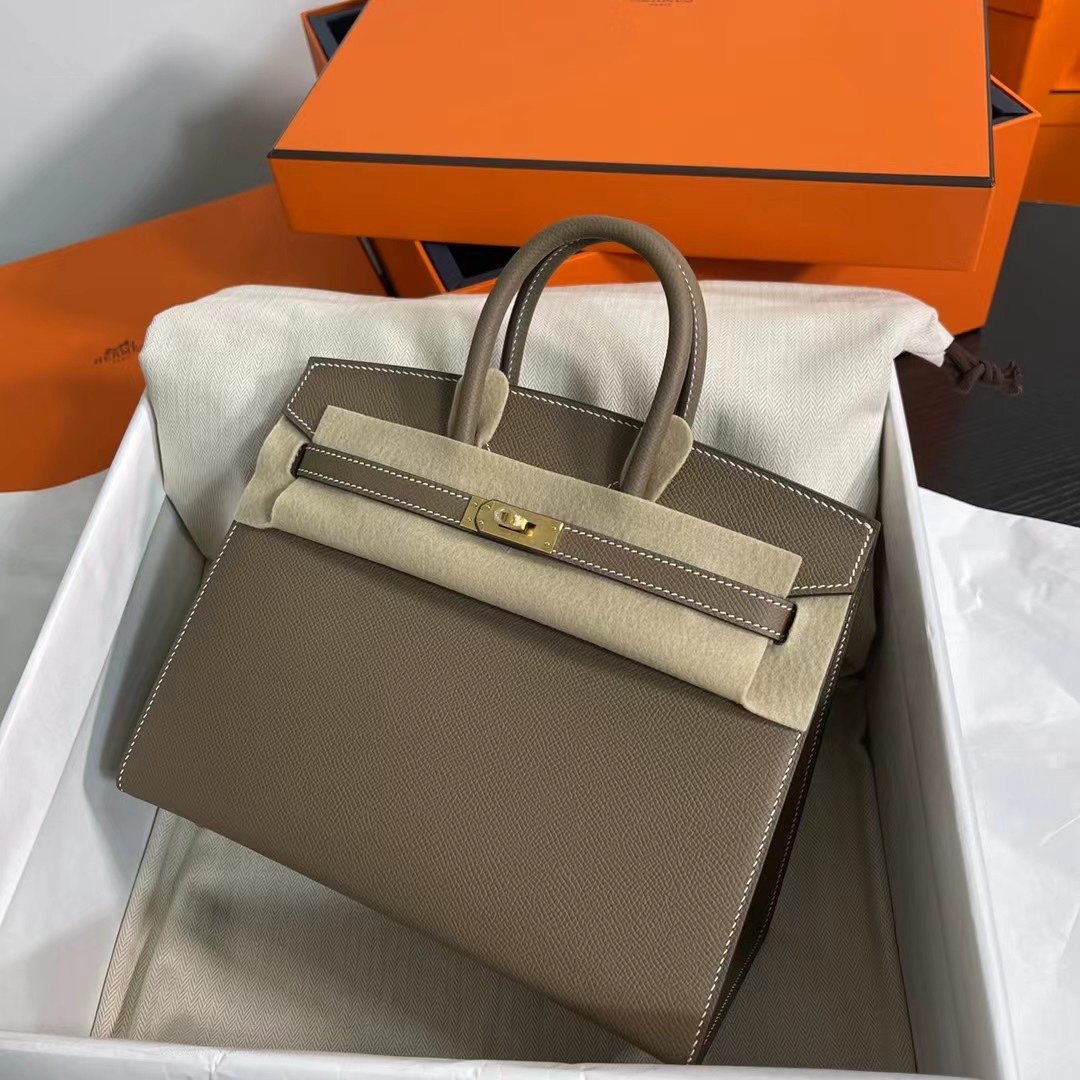 HERMES Birkin 25 Etoupe Epsom Gold-tone Hardware