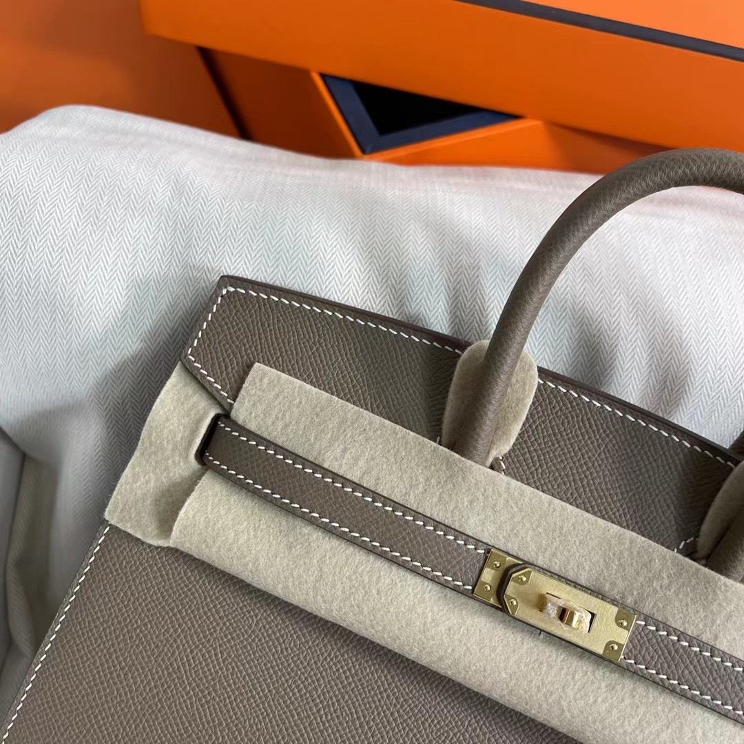 HERMES Birkin 25 Etoupe Epsom Gold-tone Hardware