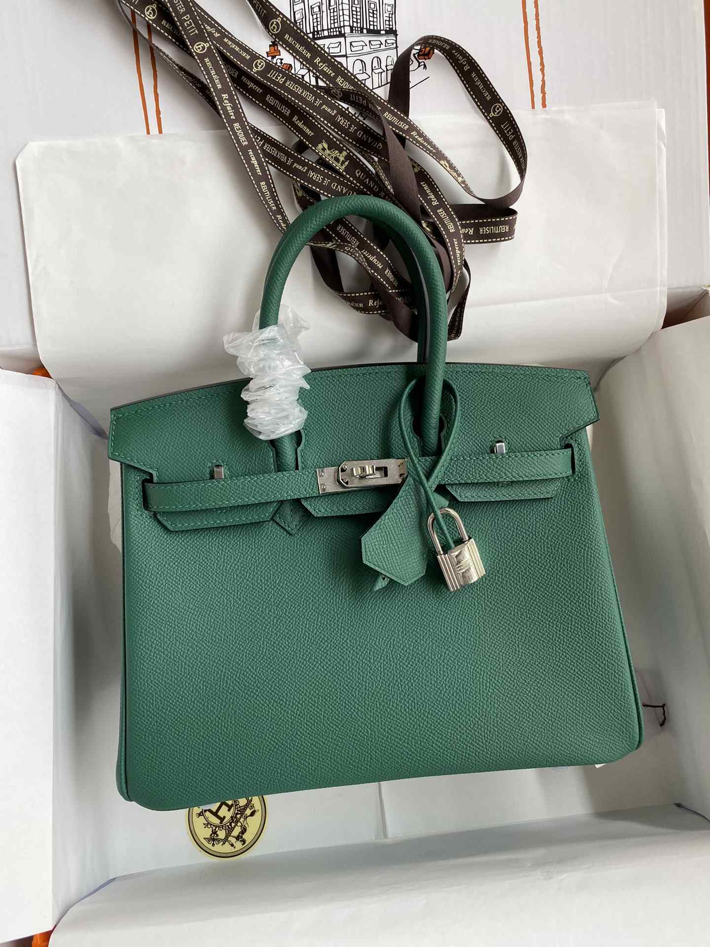 HERMES Birkin 25 Malachite Epsom Silver-tone Hardware