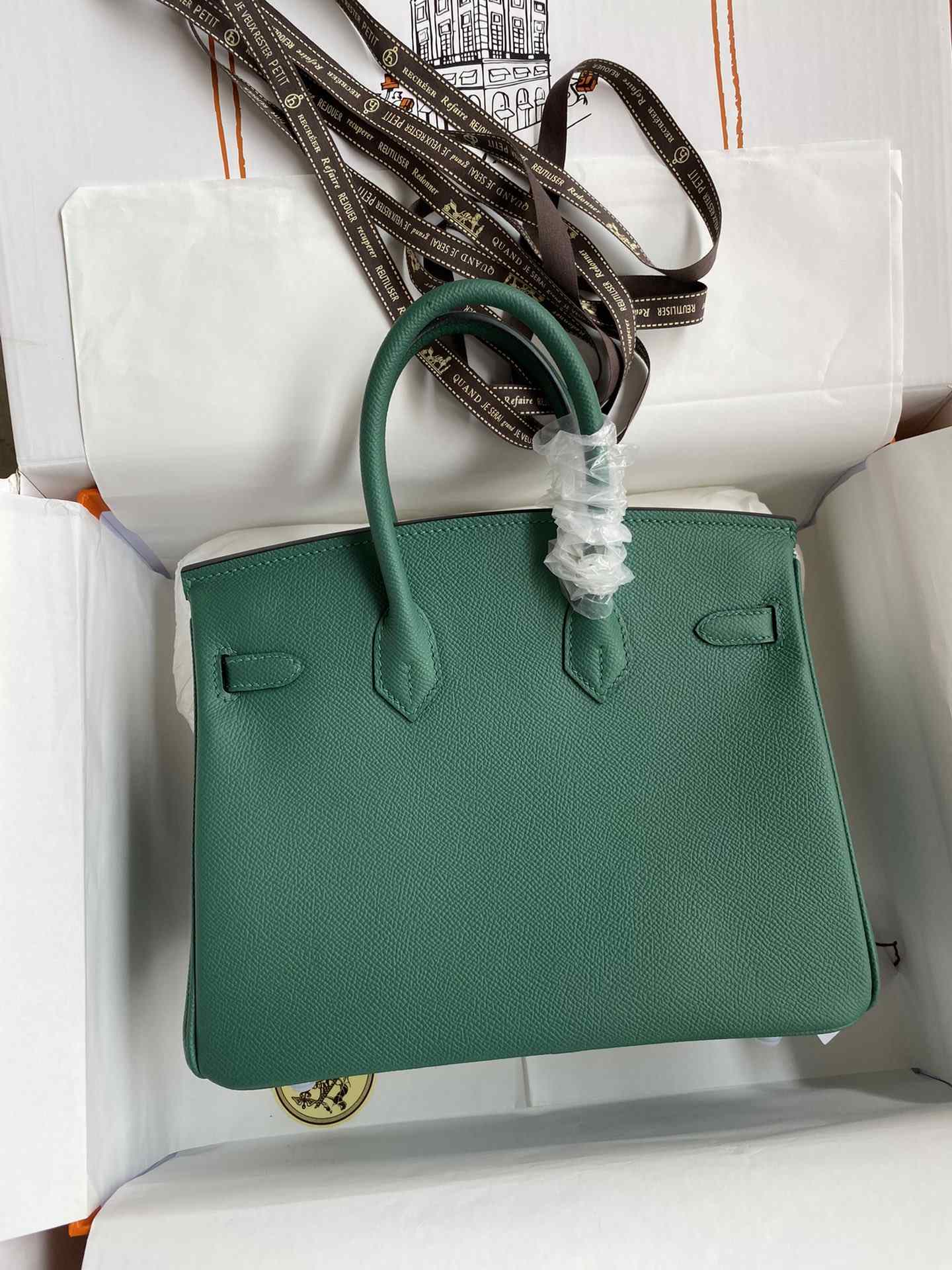 HERMES Birkin 25 Malachite Epsom Silver-tone Hardware