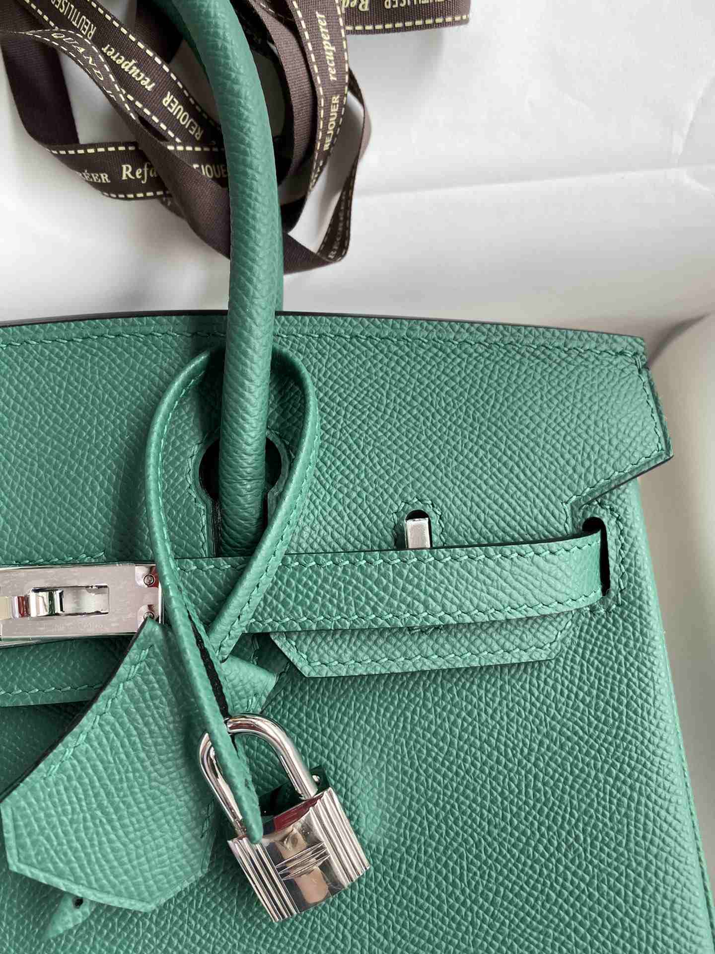 HERMES Birkin 25 Malachite Epsom Silver-tone Hardware