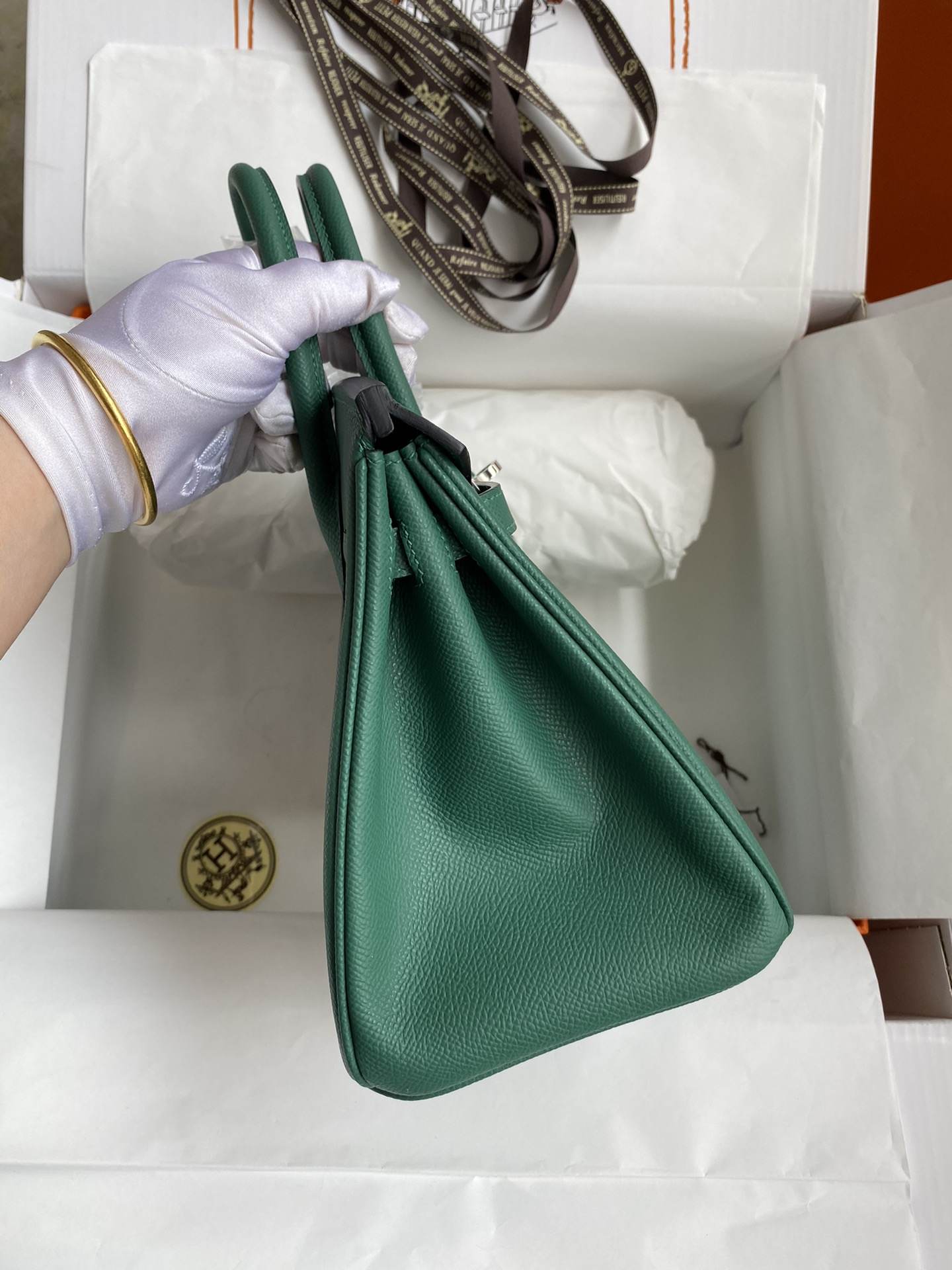 HERMES Birkin 25 Malachite Epsom Silver-tone Hardware