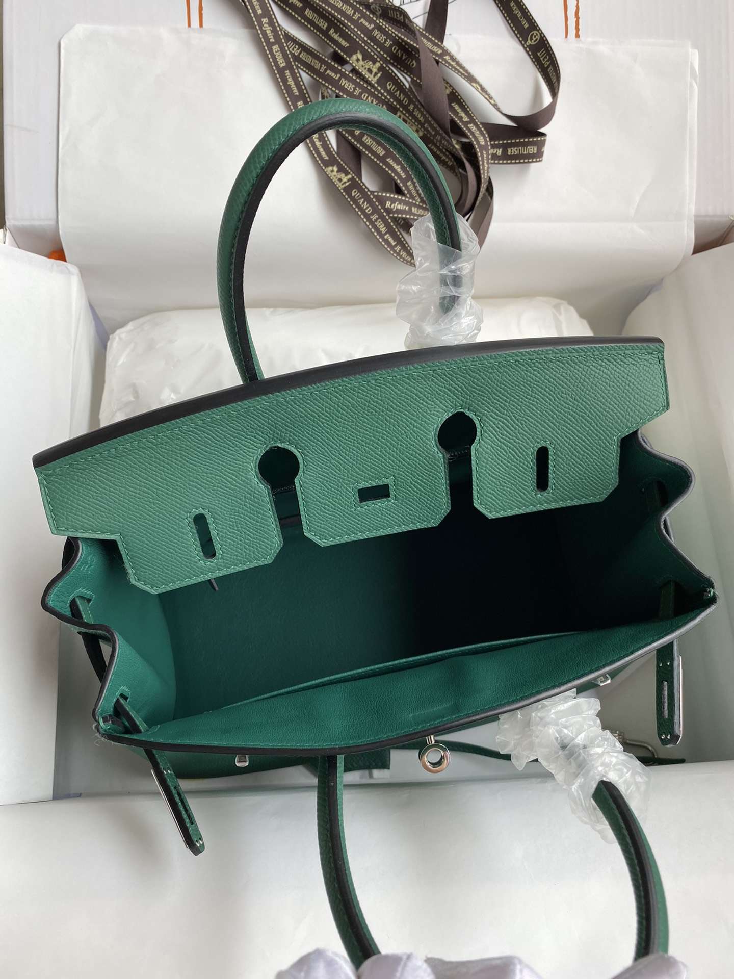 HERMES Birkin 25 Malachite Epsom Silver-tone Hardware