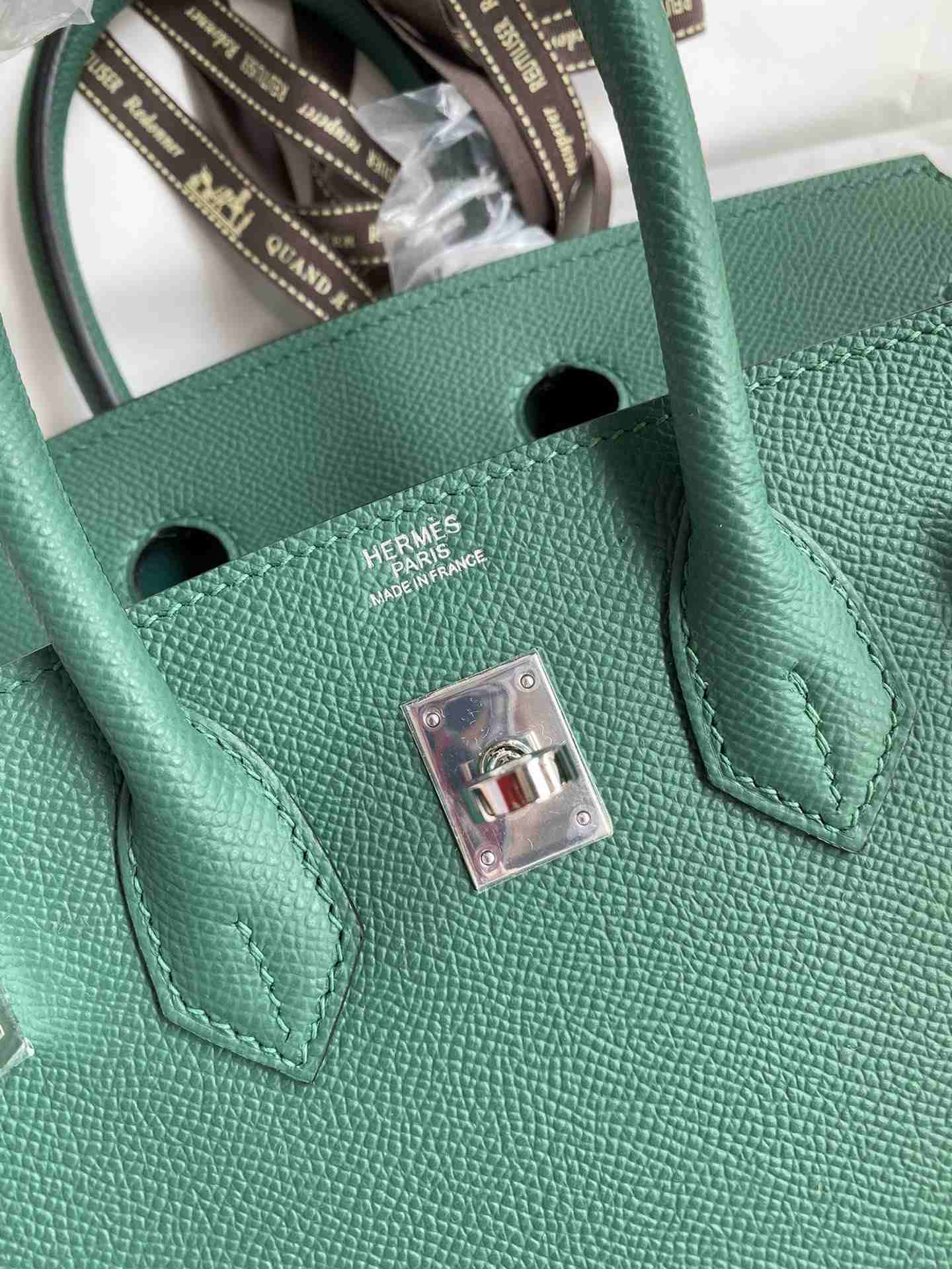 HERMES Birkin 25 Malachite Epsom Silver-tone Hardware